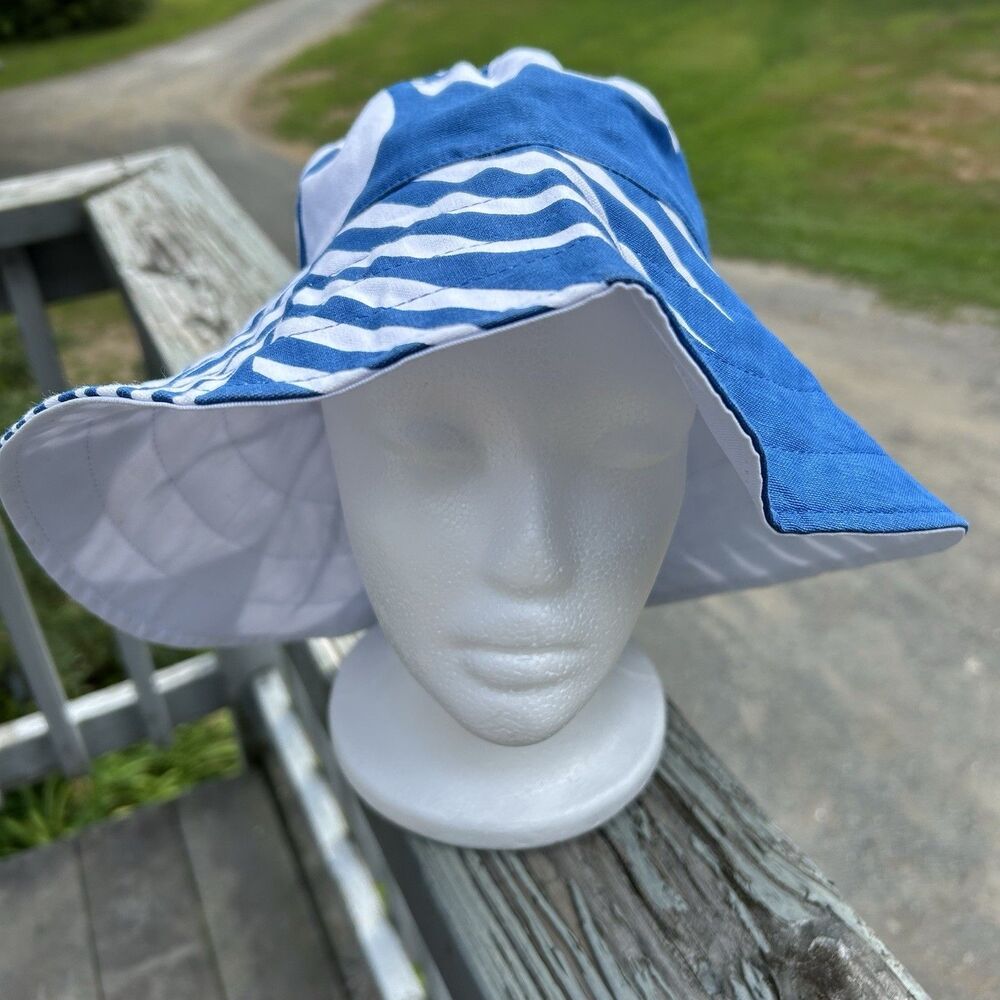 Hat Stuff Palm Leaf Blue Floppy Beach Hat Reversible Beachy Vacation - Picture 2 of 8